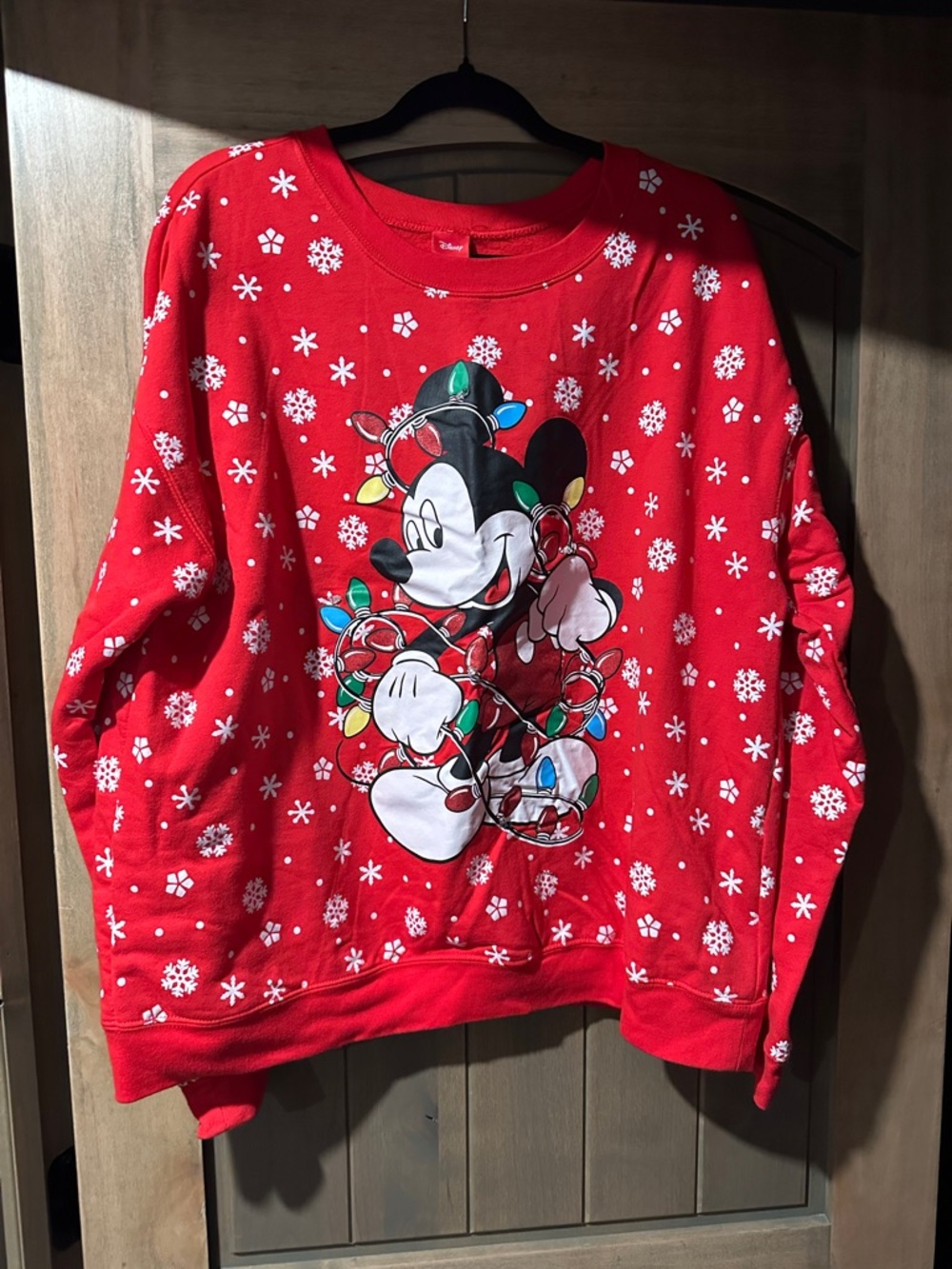 Disney Red Mickey Mouse Holiday Crewneck Sweater with Multicolor Lights